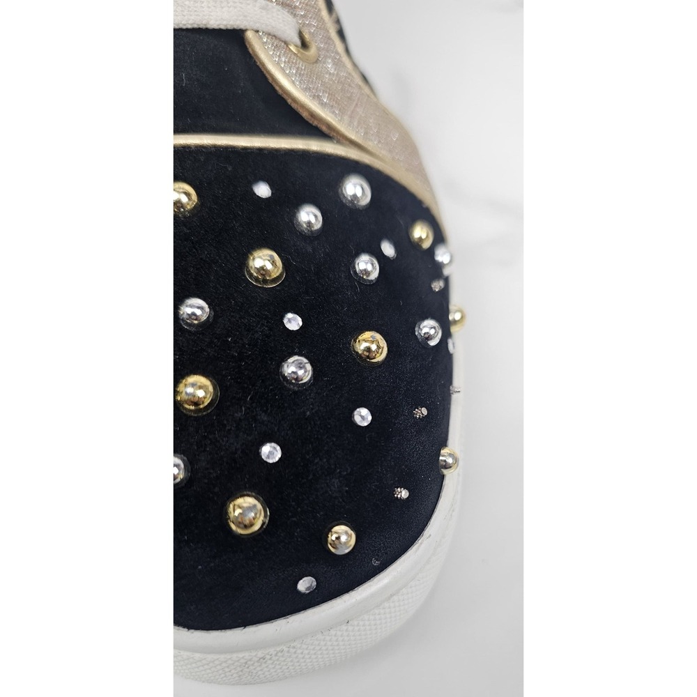 Christian Louboutin High Top Milkylou Sneakers Studded Blck Gold Suede Size 11.5 - Picture 10 of 11